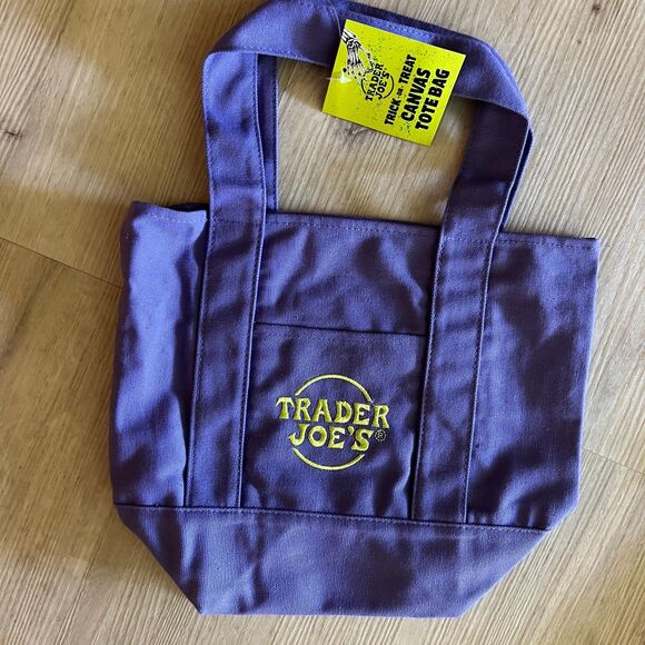 Trader Joe's Trick Treat Mini Canvas Tote Bag 1 Purple Boat Tote Ship Daily Fast - Picture 1 of 3